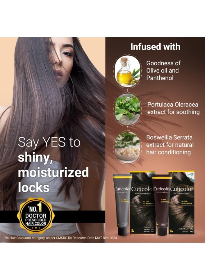 كوتي كولور كريم صبغة الشعر الدائمة من كوتيكولور | رقم 1 بوصفة طبية | للبشرة الحساسة | آلية صديقة للبيئة للحفاظ على صحة فروة الرأس | غني بمستخلصات الرجلة والبوسيفيلا، بني داكن، 60 غرام (عبوة واحدة) - Image 4